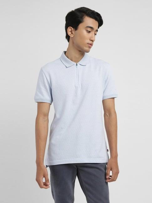 levi's light blue cotton slim fit printed polo t-shirt