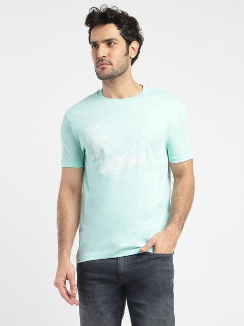 levi's light blue pure cotton regular fit logo printed t-shirts