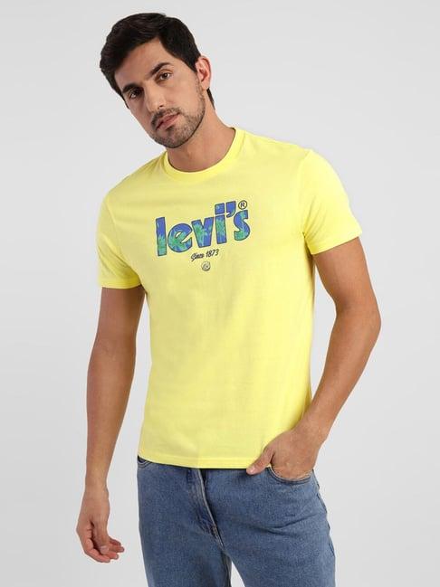 levi's lilium yellow pure cotton regular fit logo printed t-shirts