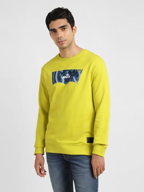 levi's lime green cotton regular fit printed sweatshirt