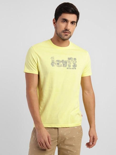 levi's lime light yellow pure cotton regular fit logo printed t-shirts