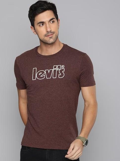 levi's maroon cotton regular fit logo printed t-shirts