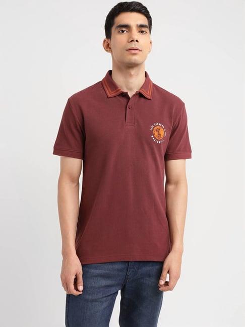 levi's maroon slim fit polo t-shirt