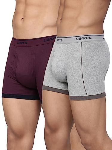 levi's men's cotton style #007 contra regular fit solid boxer brief (pack of 2) (pr7984bb_lt. grey melange, wine_s)