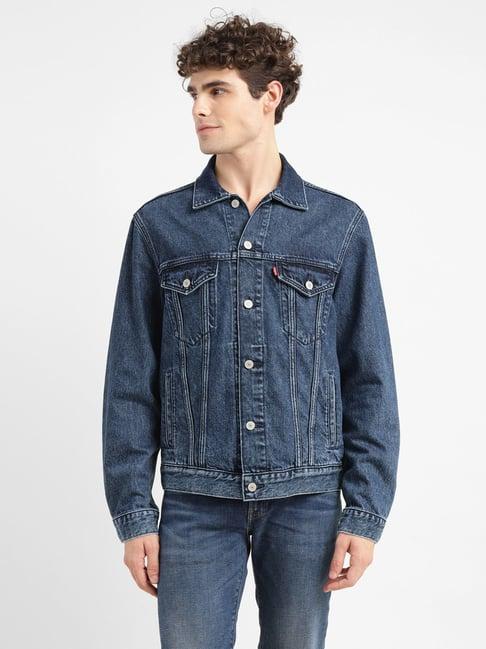 levi's mid indigo cotton regular fit denim jacket