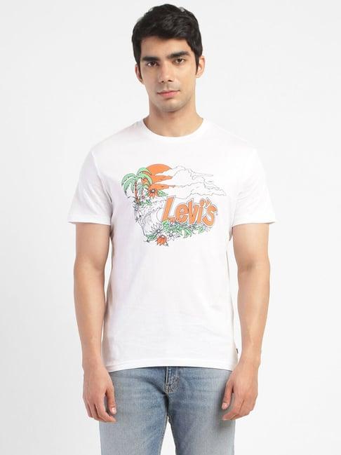 levi's moon white pure cotton regular fit printed t-shirts