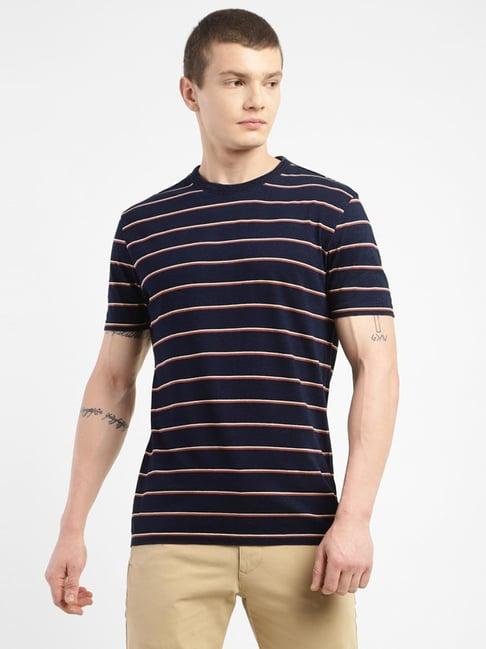 levi's navy blue pure cotton regular fit striped t-shirt