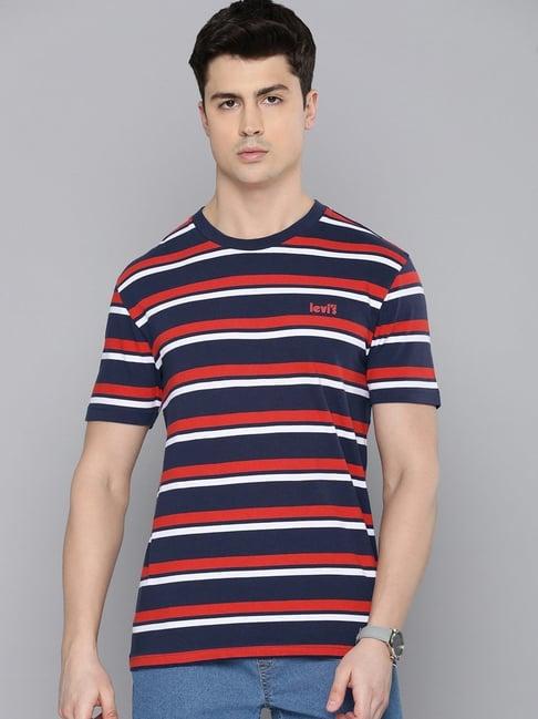 levi's navy blue pure cotton regular fit striped t-shirt