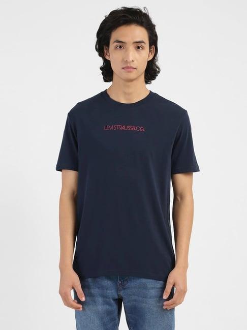 levi's navy cotton regular fit printed t-shirt