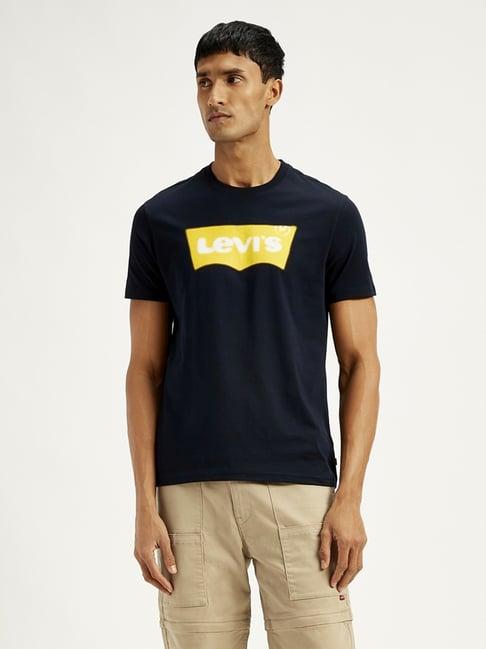 levi's navy cotton slim fit logo printed t-shirt