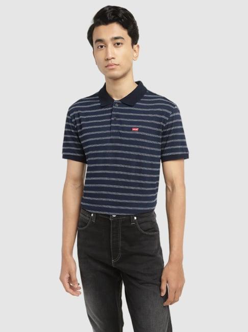 levi's navy cotton slim fit striped polo t-shirt