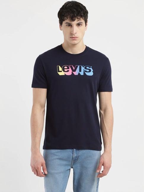 levi's navy regular fit logo printed t-shirt