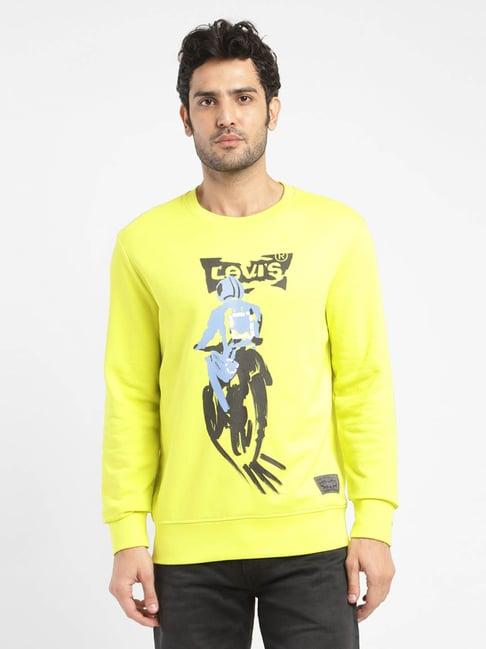 levi's neon yellow cotton regular fit printed sweatshirt