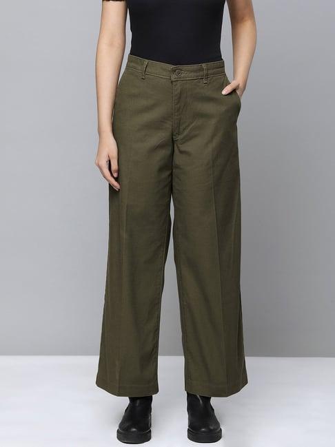 levi's olive cotton loose fit mid rise trousers