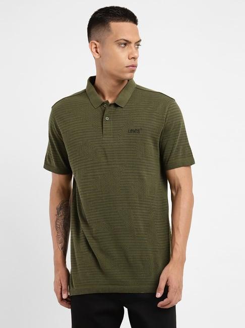 levi's olive cotton regular fit printed polo t-shirt