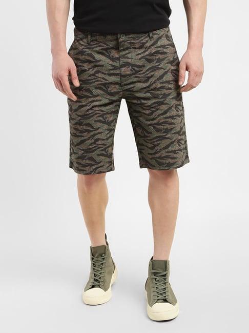 levi's olive cotton slim fit printed shorts