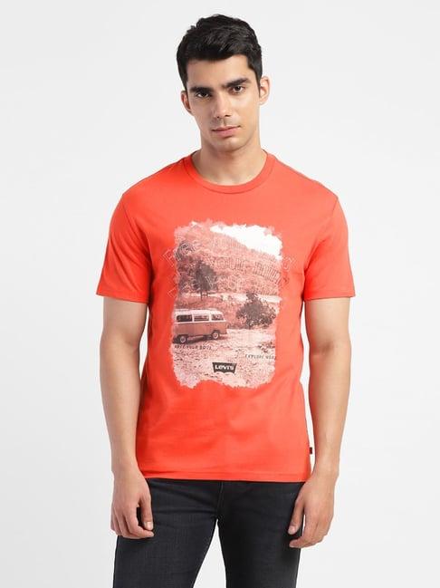 levi's orange cotton regular fit printed t-shirts