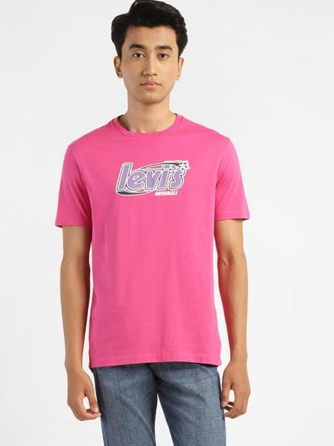 levi's pink cotton regular fit logo printed t-shirt