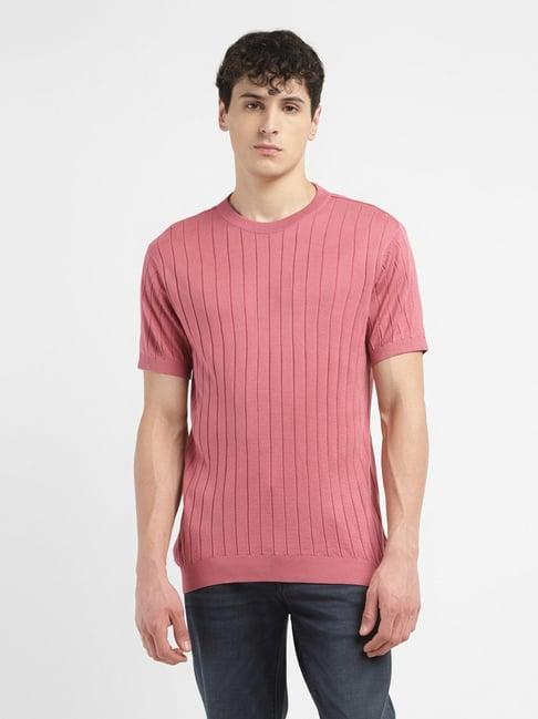 levi's pink cotton slim fit self pattern sweater