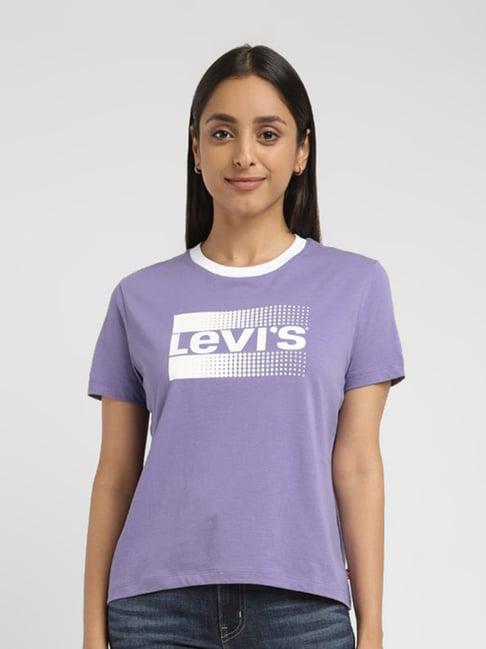 levi's purple cotton logo print t-shirt