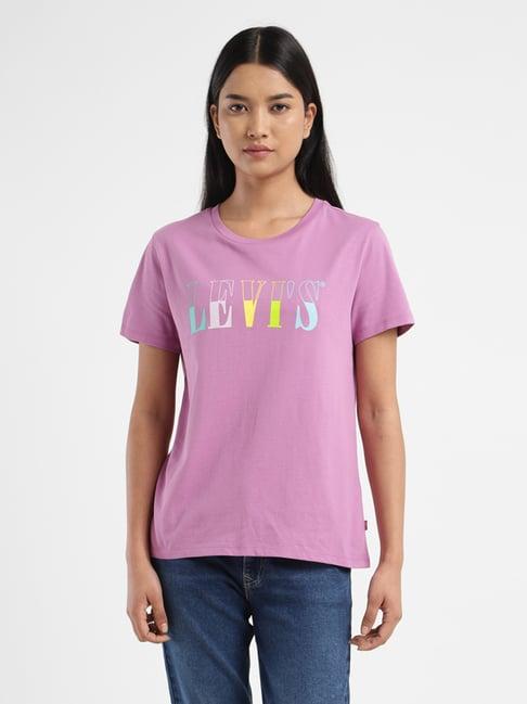 levi's purple cotton logo print t-shirt