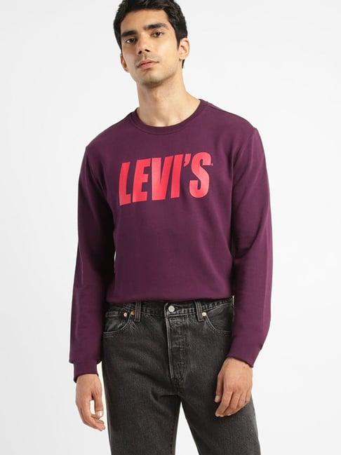 levi's purple cotton regular fit logo printed sweatshirt