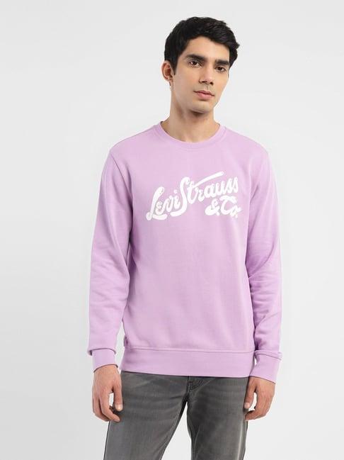 levi's purple cotton regular fit logo printed sweatshirt