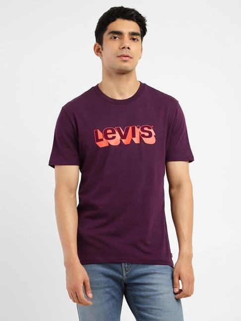 levi's purple cotton regular fit logo printed t-shirt