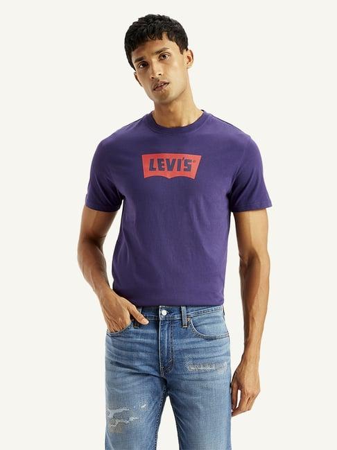 levi's purple cotton regular fit logo printed t-shirt