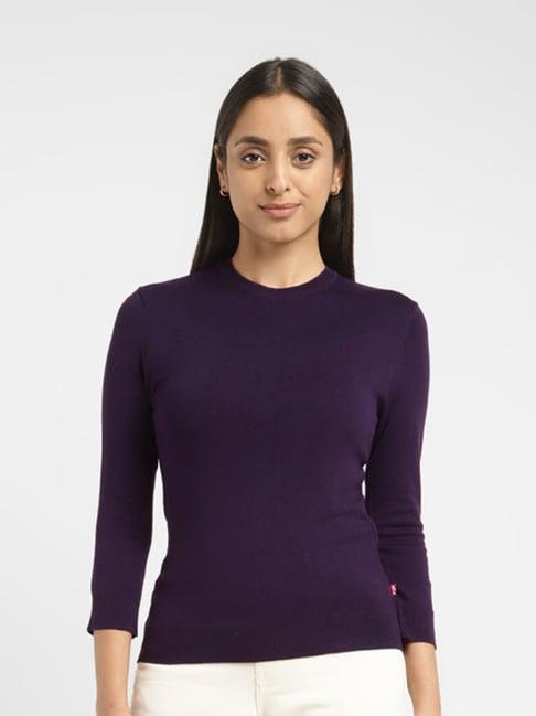 levi's purple cotton regular fit sweater