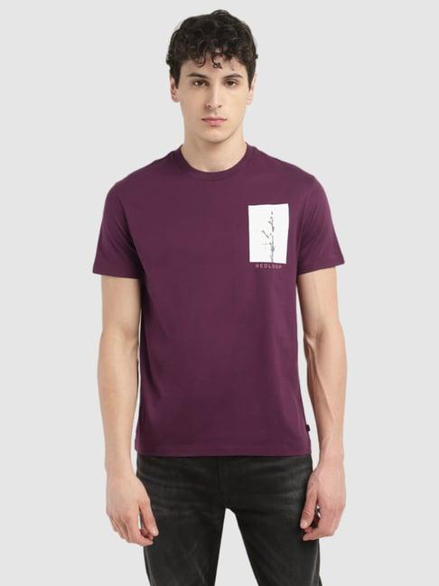 levi's purple cotton slim fit printed t-shirt