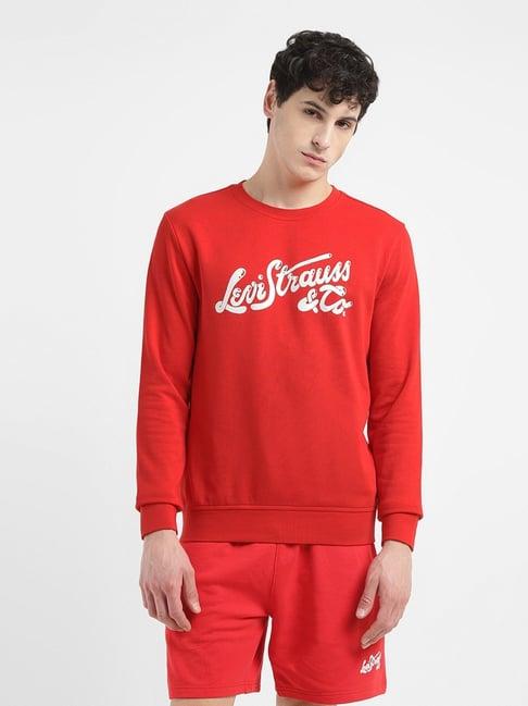 levi's red cotton regular fit logo printed sweatshirt