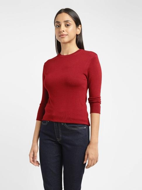 levi's red cotton regular fit sweater
