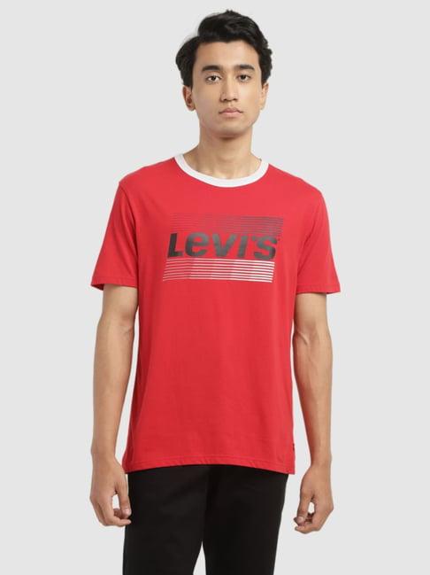 levi's red cotton slim fit printed t-shirt