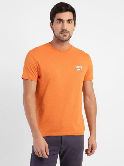 levi's rust orange pure cotton regular fit logo printed t-shirts