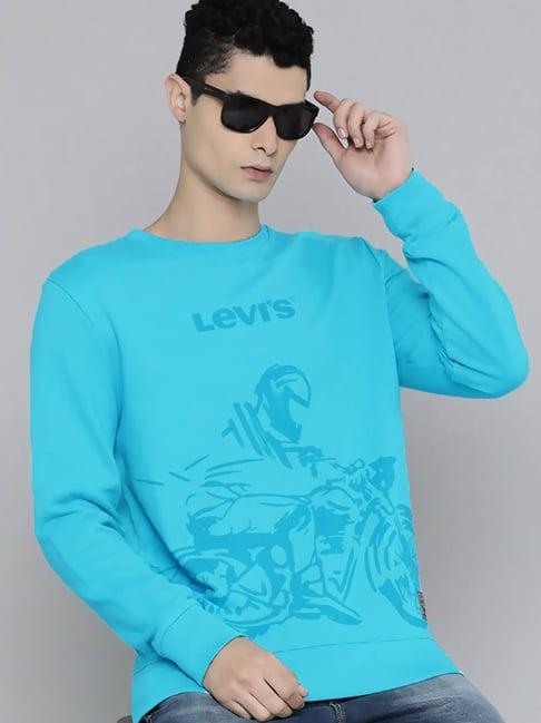 levi's scuba blue cotton regular fit printed sweatshirt