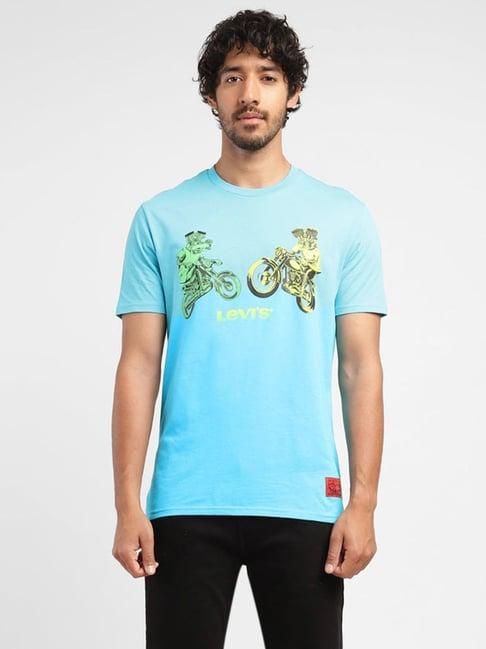 levi's scuba blue regular fit printed t-shirt