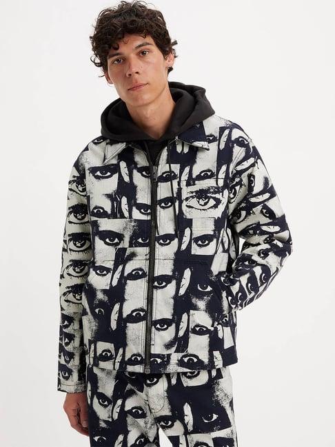 levi's silver regular fit printed hooded jacket