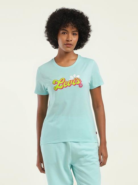 levi's sky blue logo print t-shirt