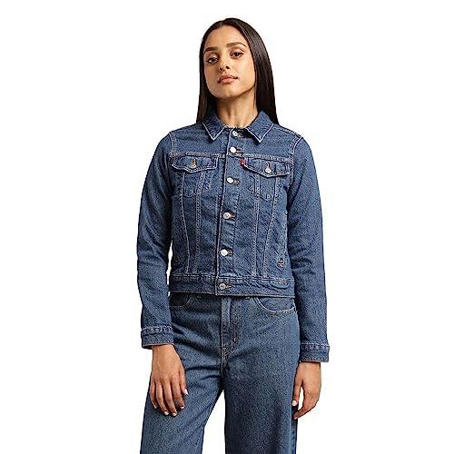 levi's solid cotton regular fit women's jacket (dark indigo, large)