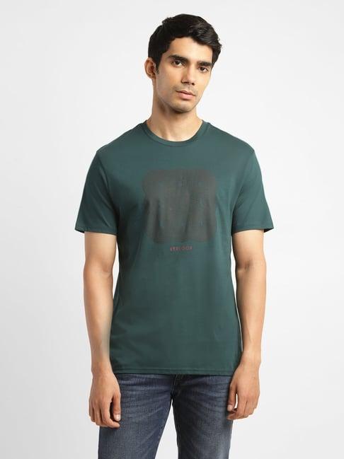 levi's teal cotton regular fit printed t-shirt