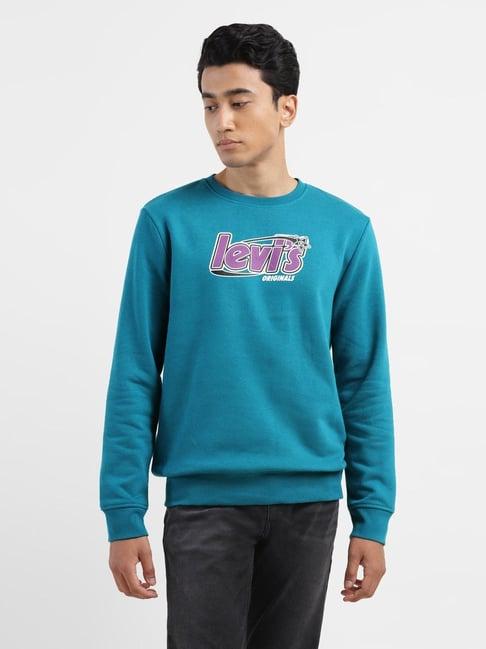 levi's teal regular fit logo printed sweatshirt