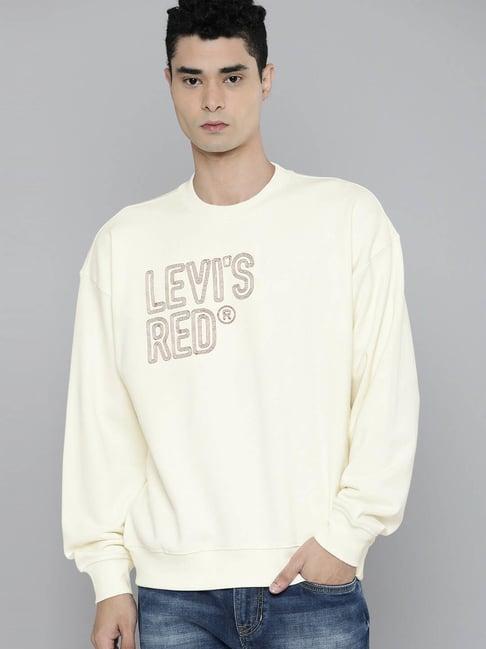 levi's tofu white cotton relaxed fit printed sweatshirt