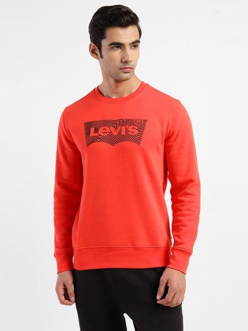 levi's tomato red regular fit printed sweatshirts