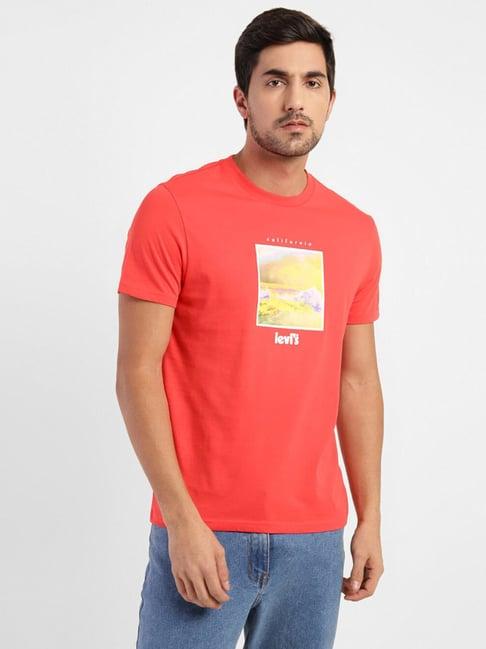 levi's tulip red pure cotton regular fit printed t-shirts