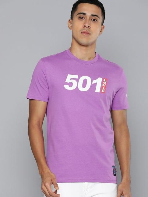 levi's violet pure cotton regular fit printed t-shirt