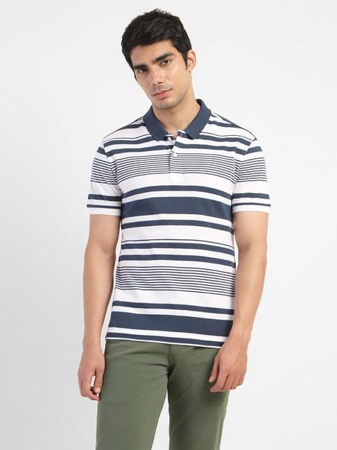 levi's white cotton regular fit striped polo t-shirt