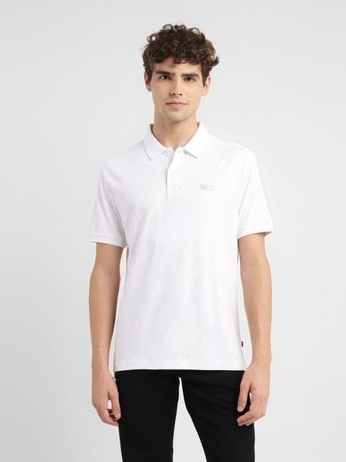 levi's white cotton slim fit self pattern polo t-shirt