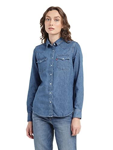 levi's women's solid fitted shirt (72894-0024_mid indigo xs)