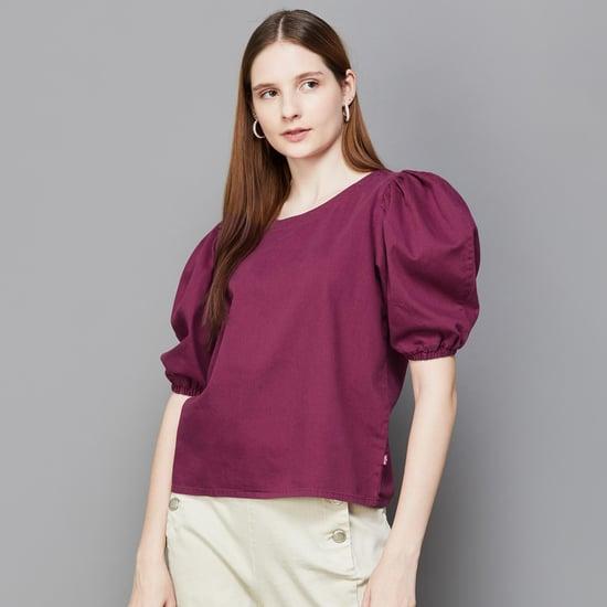 levi's women solid puffed sleeve top